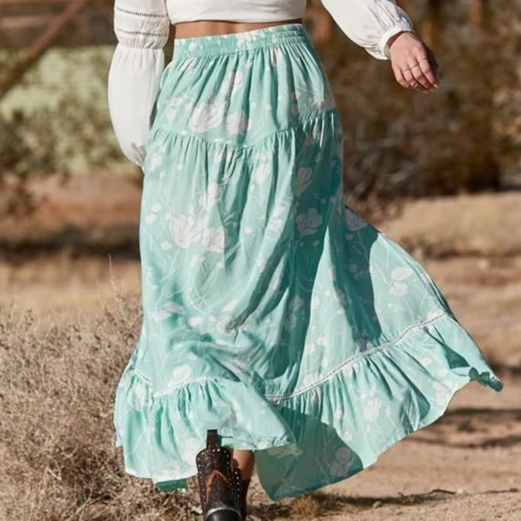 New Kivari Antigua Maxi Skirt Mint Antique Blue S - Picture 6 of 11
